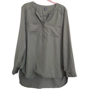 Eddie Bauer Casual Embroidered Henley Tunic Tencel Lyocell Sage Green